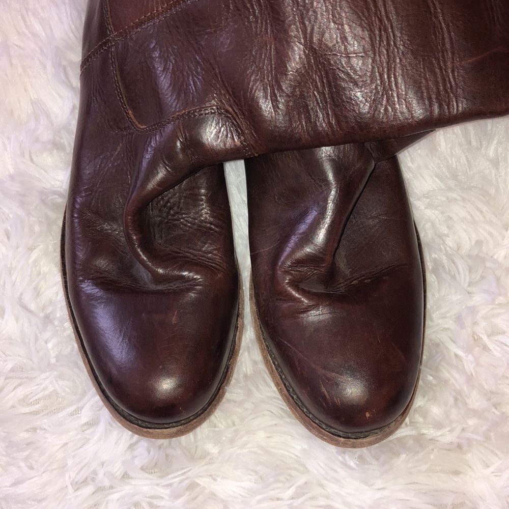 Frye Melissa Button Dark Brown Leather Knee Equestrian Riding Boot - Picture 5 of 7